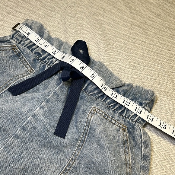 TEMT Paper bag Waist Light Blue Jean Shorts with Navy Tie. - Picture 8 of 12